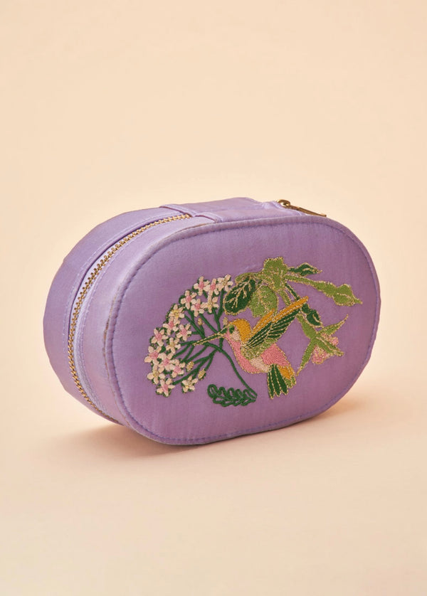 Powder Oval Lavender Hummingbird Jewellery Box