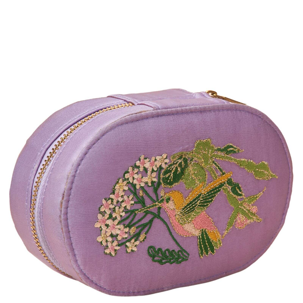 Powder Oval Lavender Hummingbird Jewellery Box