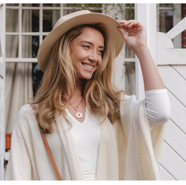 Gold & White Flower Drop Necklace