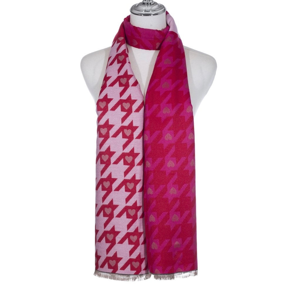 Red & Pink Dogtooth Print Scarf