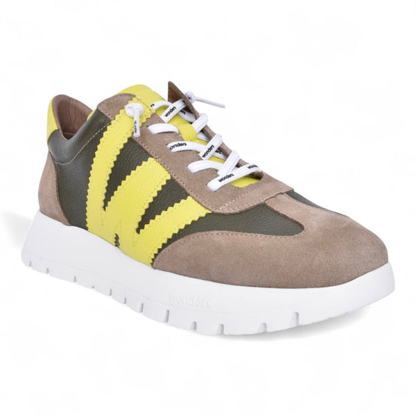 Wonders Taupe & Lime Leather Suede Trainers