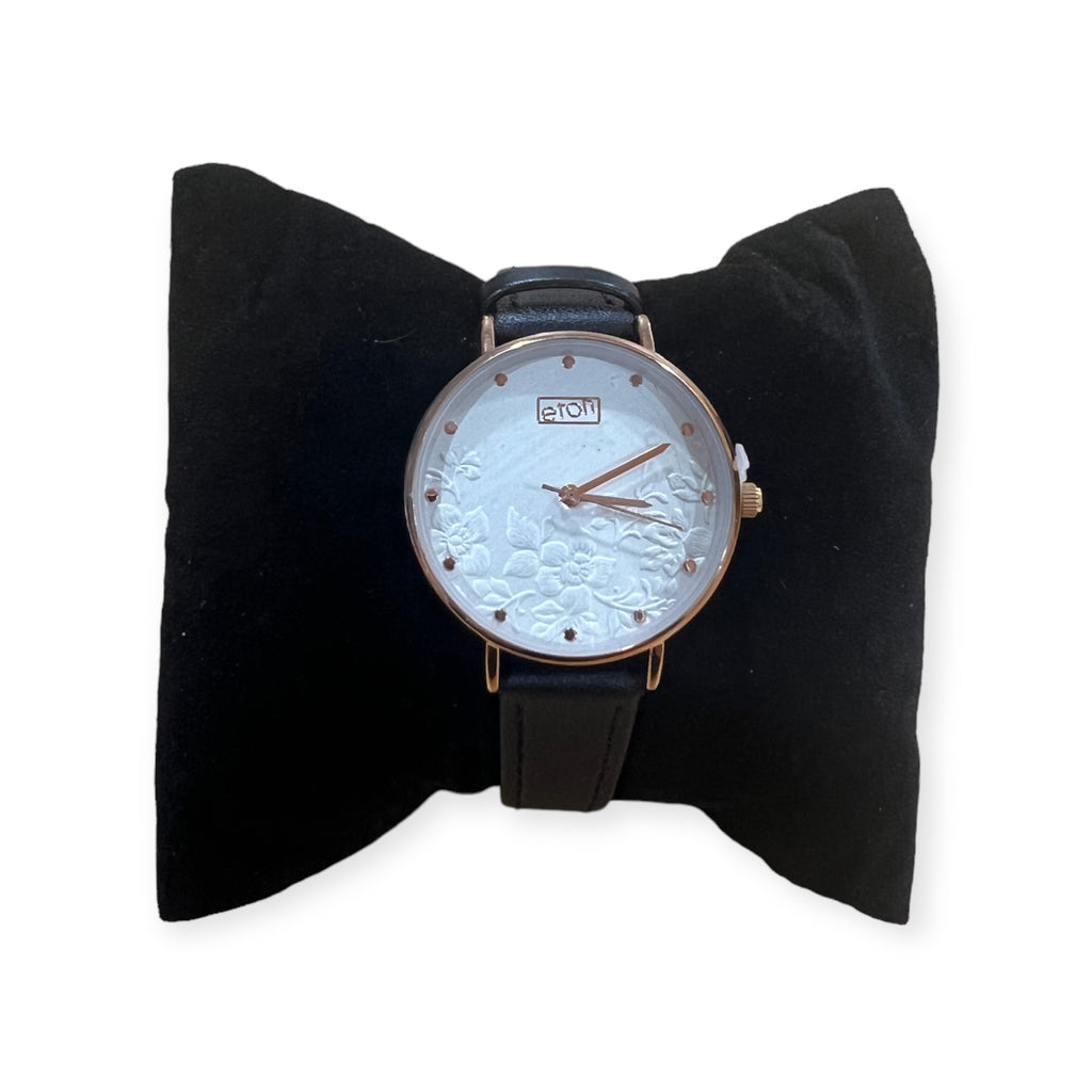 Embossed Face Black Strap Watch
