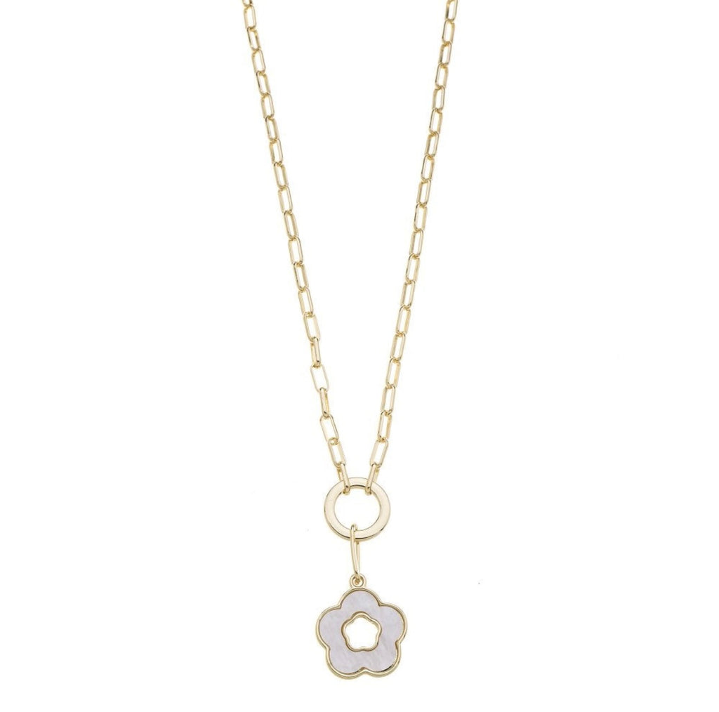 Gold & White Flower Drop Necklace