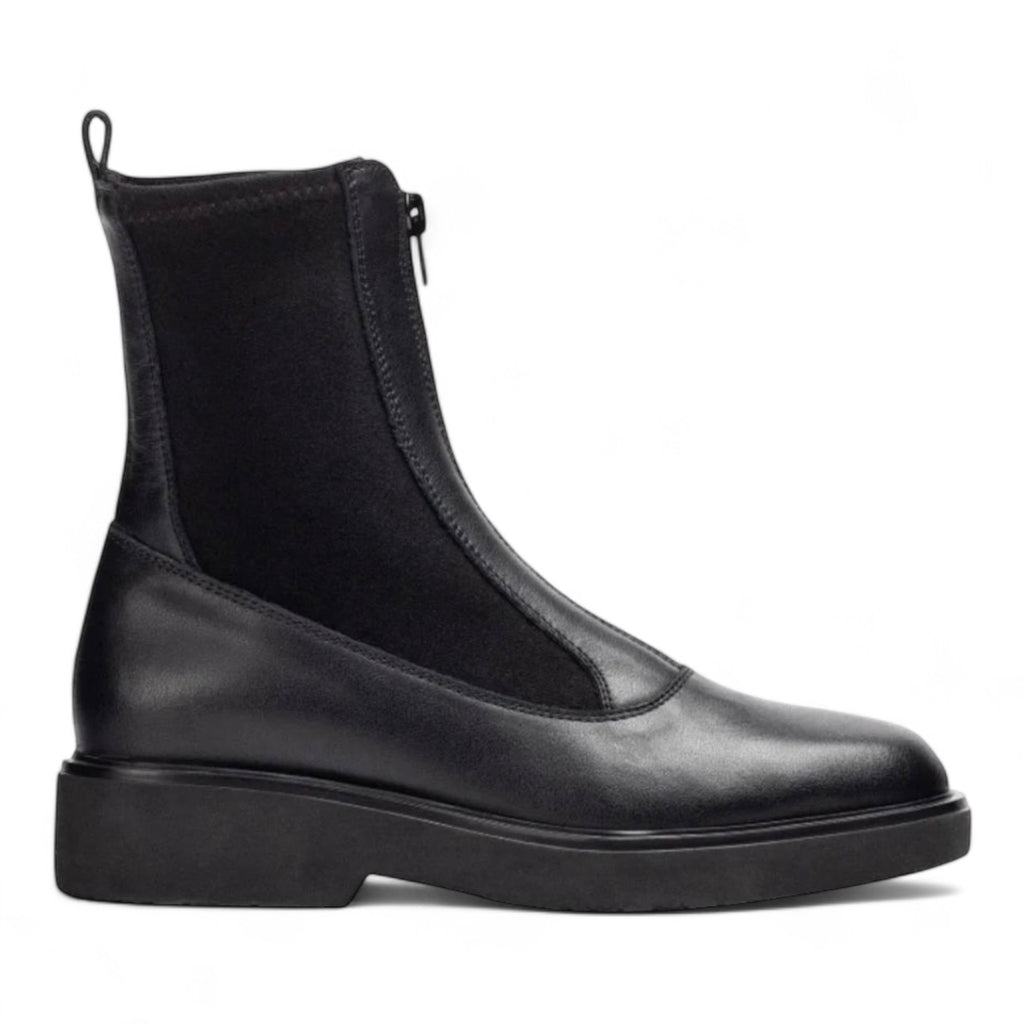 Unisa Foggia Black Leather Zip Front Ankle Boots