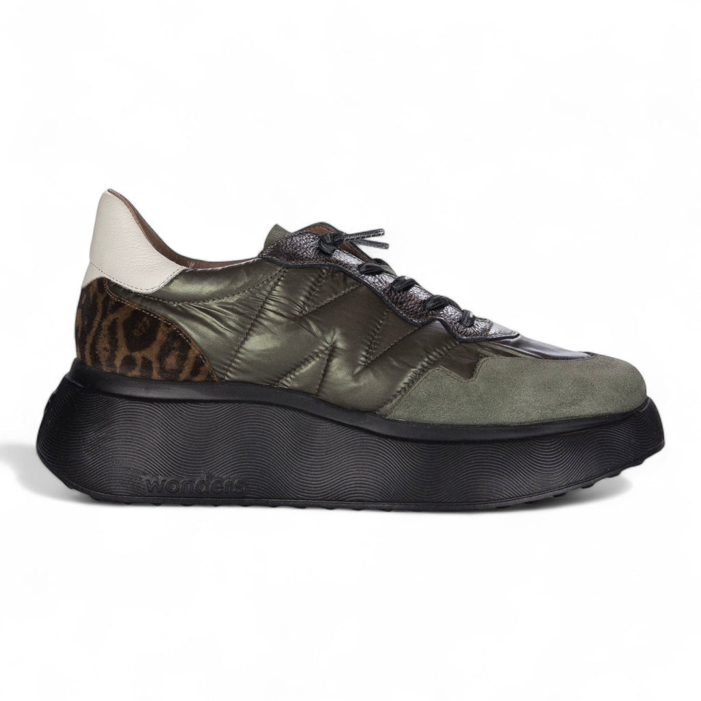 Wonders Khaki & Plomo Leather Platform Trainers with Leopard