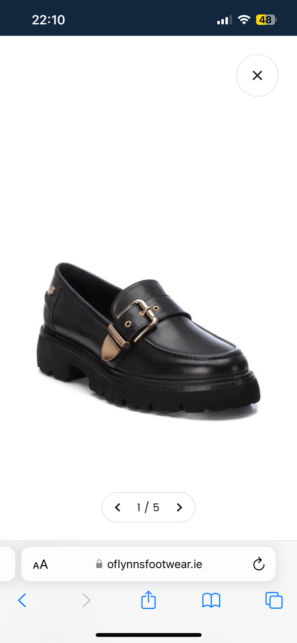 Carmela Black Leather Loafer with Buckle Detail