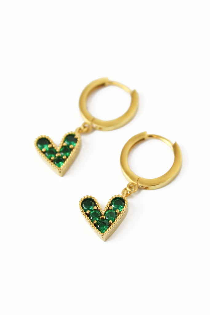 Green Gemstone Heart Earrings