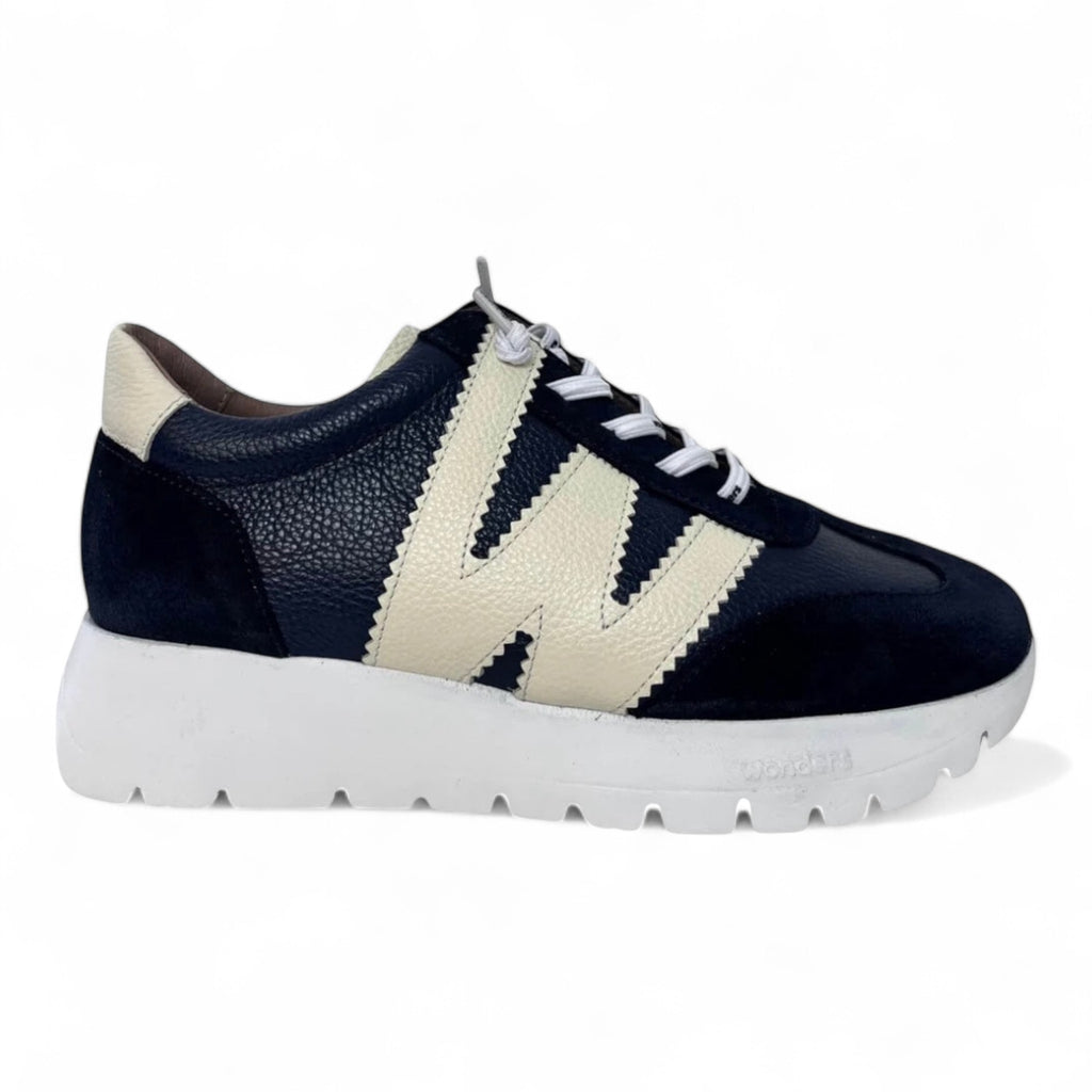 Wonders Navy & Cream Leather Suede Trainers