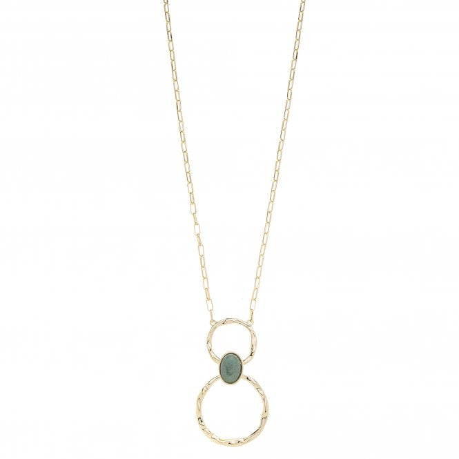 Gold & Green Double Drop Long Pendant Necklace