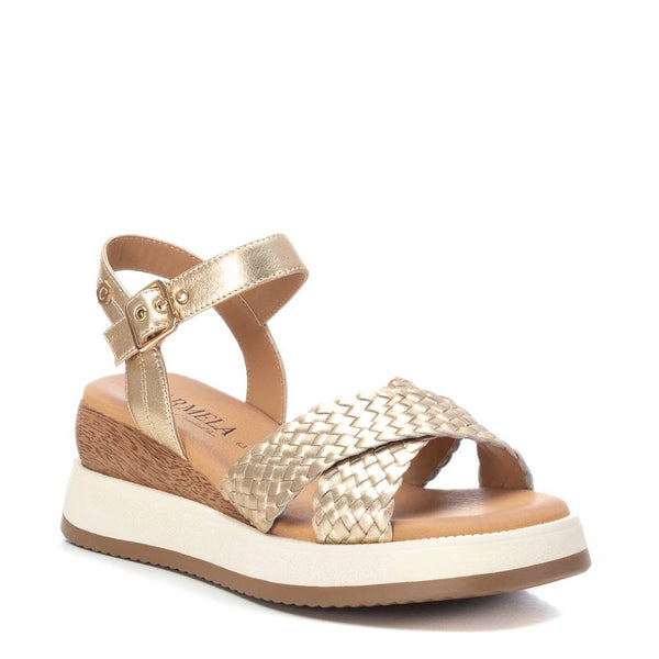 Gold Crossover Leather Carmela Wedge Sandals