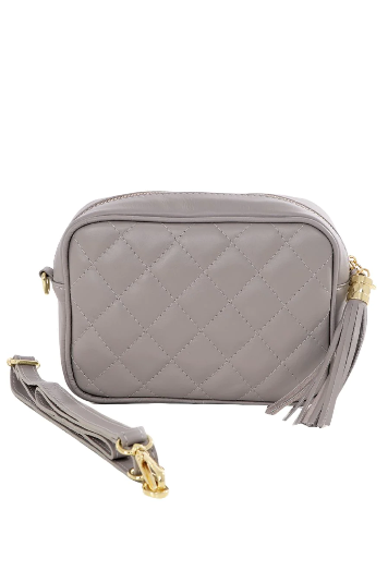 Grey Quilted Leather Crossbody Handbag