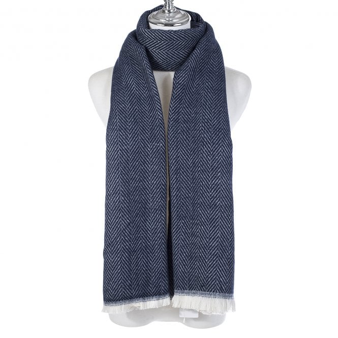 Navy Herringbone Scarf