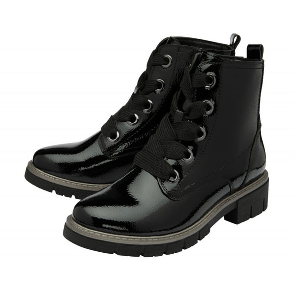 Jojo Black Patent Lace Up Boots