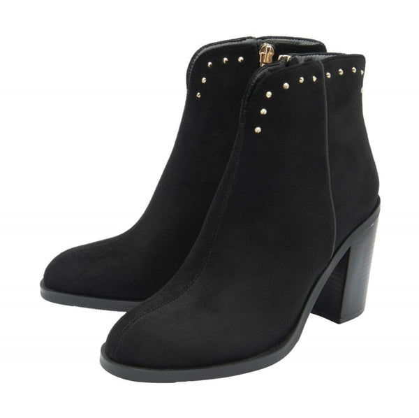 Lucy Black Suede Block Heel Boots