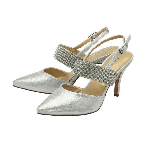 Silver & Diamante Violette Slingback Court Shoes