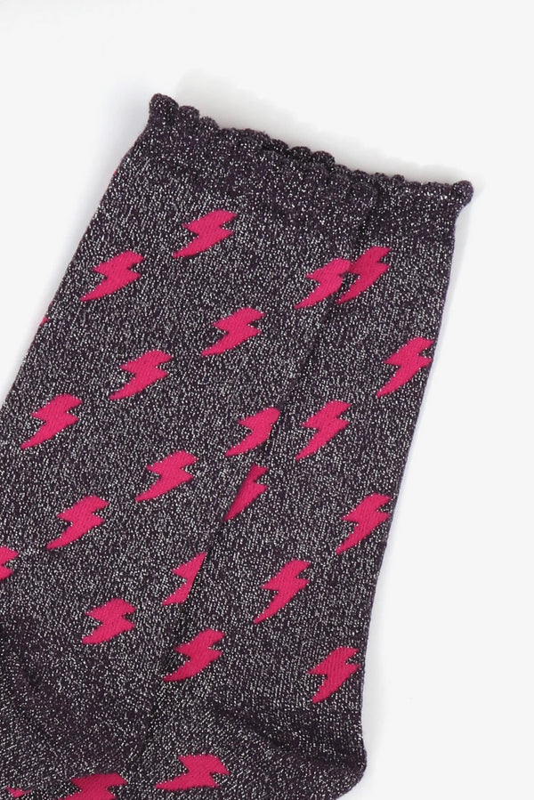 Navy & Pink Lightening Bolt Shimmer Socks