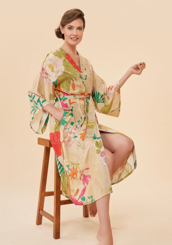 Coconut Tropical Flora & Fauna Kimono Gown