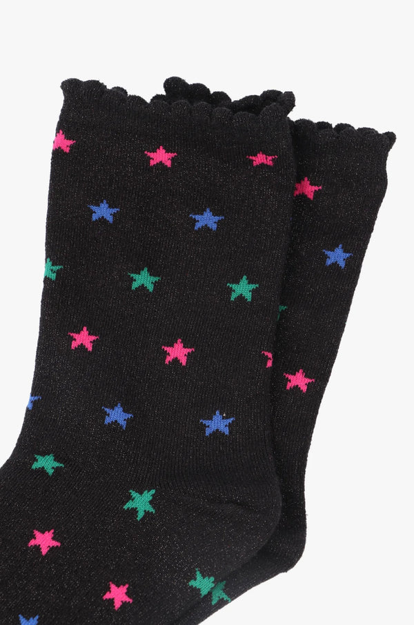 Black & Multi Coloured Star Shimmer Socks