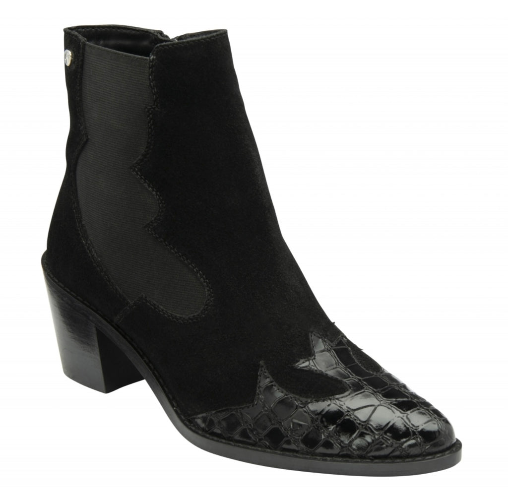 Ravel Black Suede & Patent Esk Heeled Ankle Boots