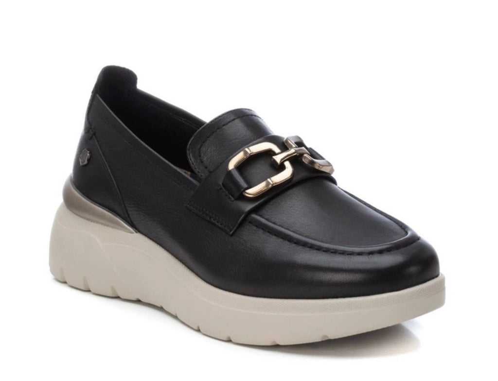 Black Leather Loafer with Chain Detail