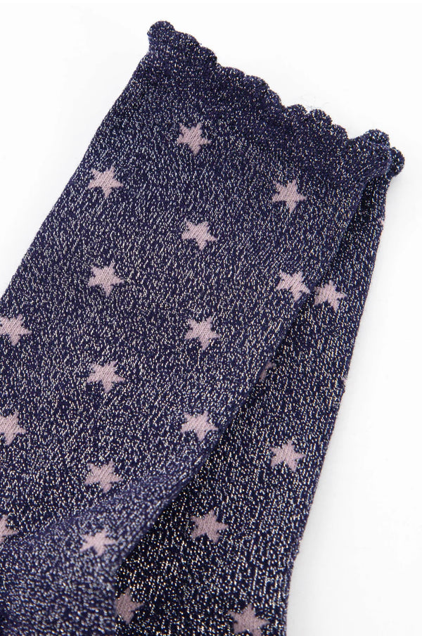 Navy & Pink Star Shimmer Socks