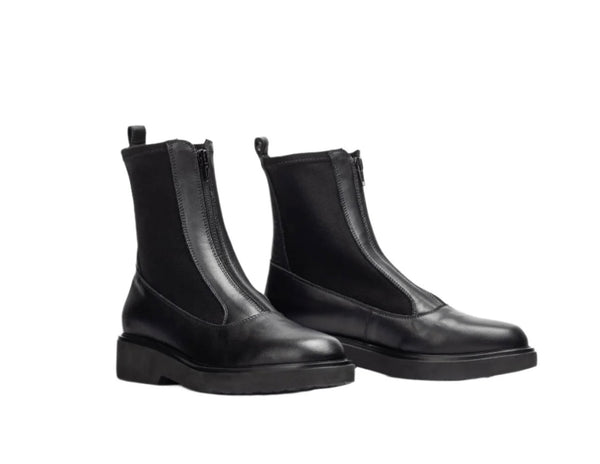 Unisa Foggia Black Leather Zip Front Ankle Boots