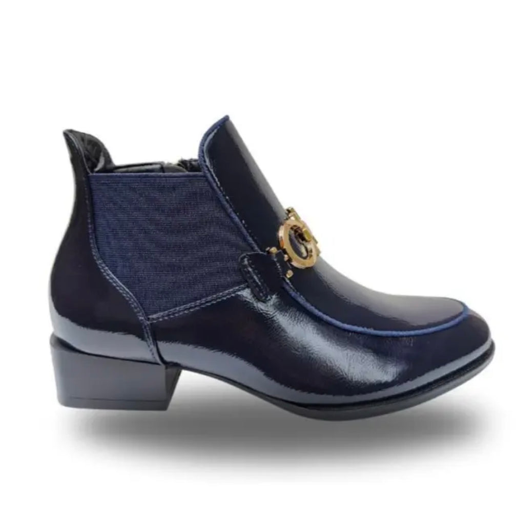 Patrizio Como Aubonne Navy Patent Ankle Boots