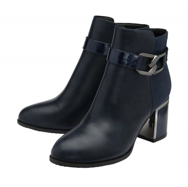 Adelaide Navy Block Heel Suede Boots