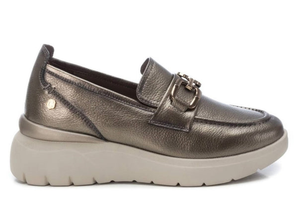 Pewter Leather Loafers with Chain Detail