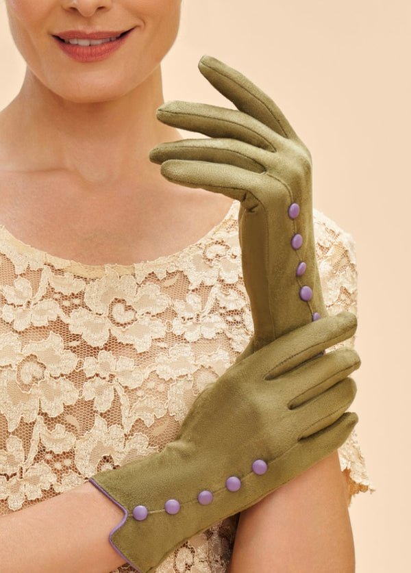 Powder Beatrice Sage Green Button Gloves