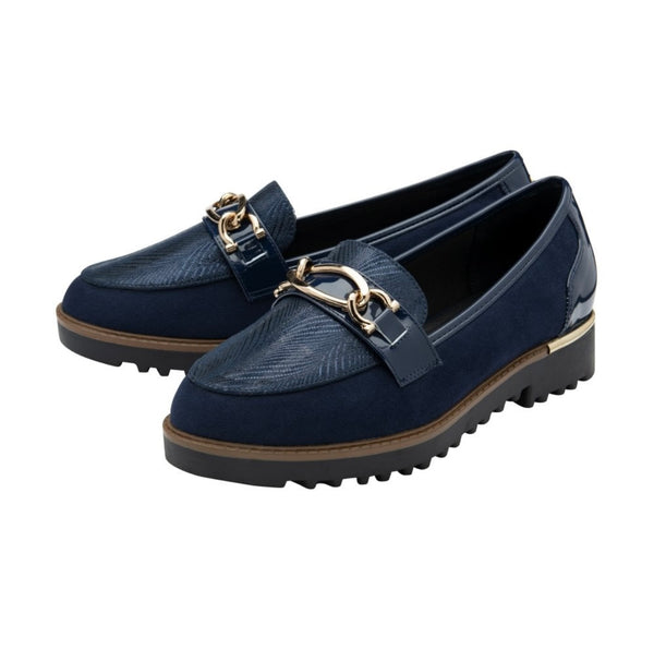 Barcelona Navy Suede & Metallic Loafers