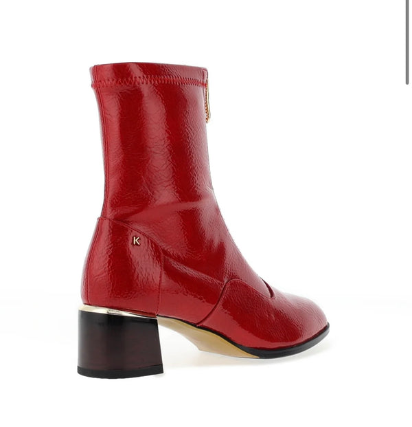 Greenhill Red Patent Heeled Ankle Boots