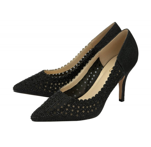 Black and Diamonte Viva Court Shoes