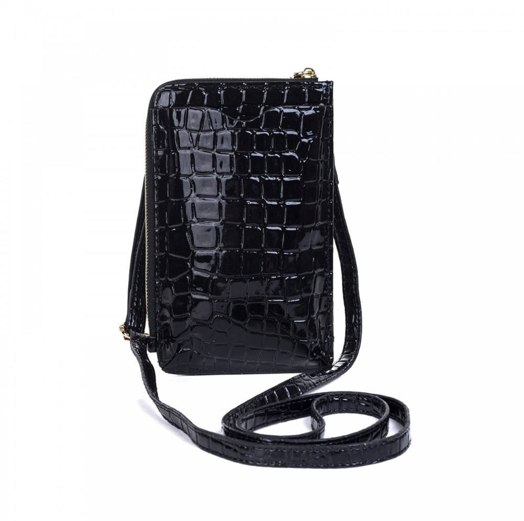 Black Patent Croc Phone Bag