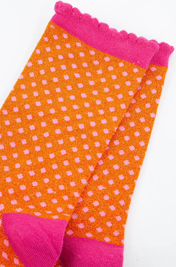 Orange & Pink Polka Dot Shimmer Socks