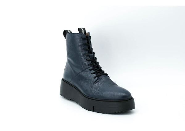 Wonders Navy Leather Military Style Boots