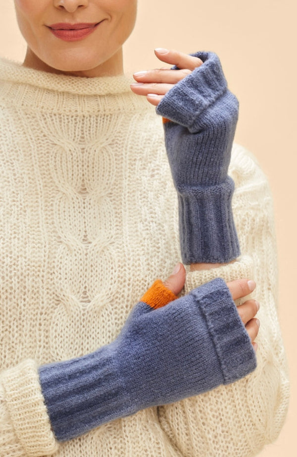 Powder Cassia Denim Wrist Warmer Gloves