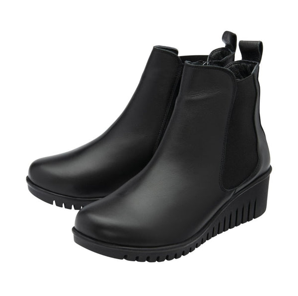 Dresden Black Leather Wedge Boots