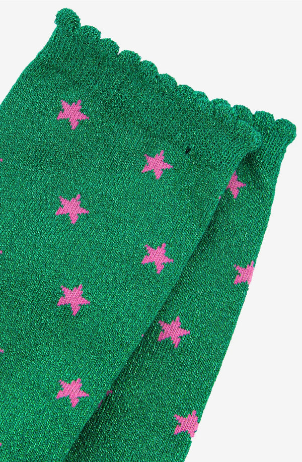 Green & Pink Star Shimmer Socks