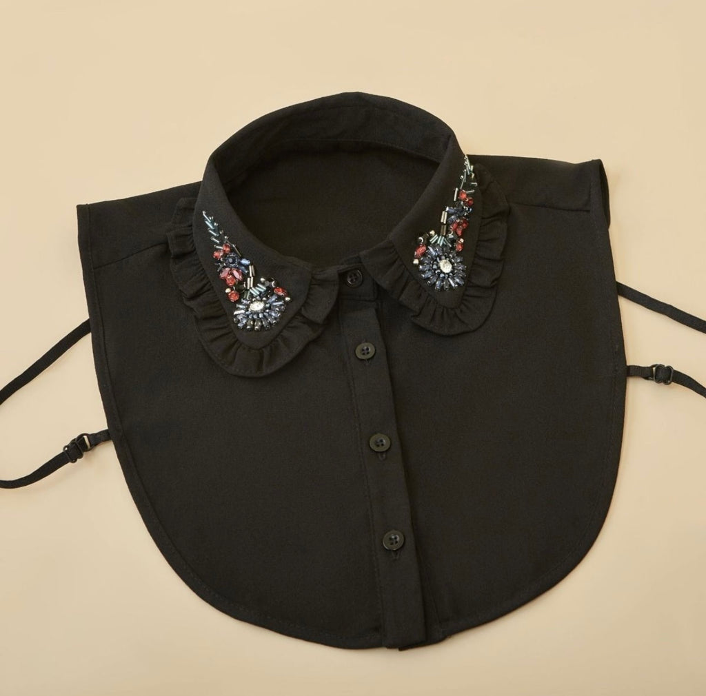 Black Shirt Collar with Multicoloured Crystals