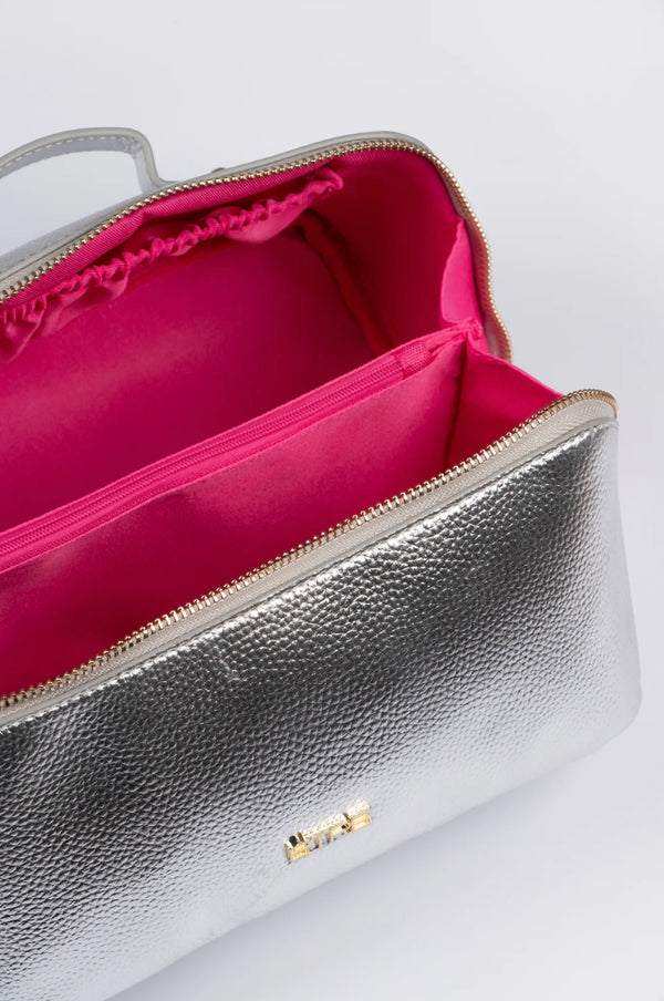 Mila Silver Pebbled Faux Leather Vanity Bag