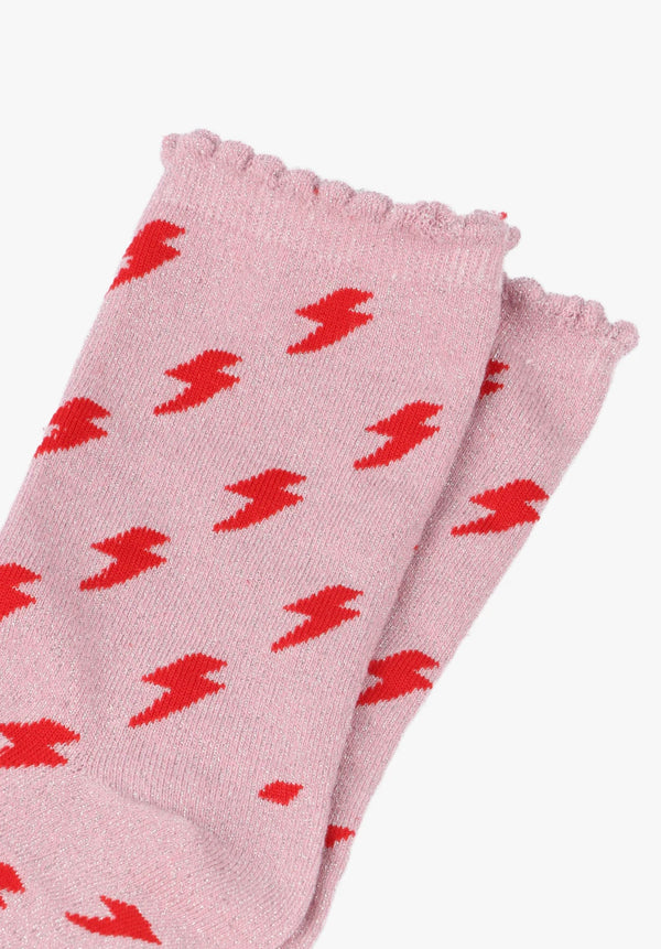 Pink & Red Lightening Bolt Shimmer Socks