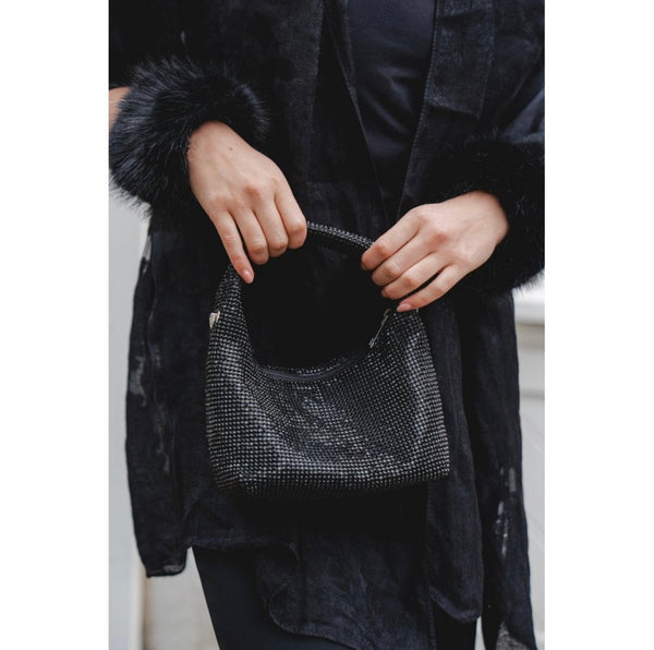 Black & Black Crystal Grab Clutch Bag