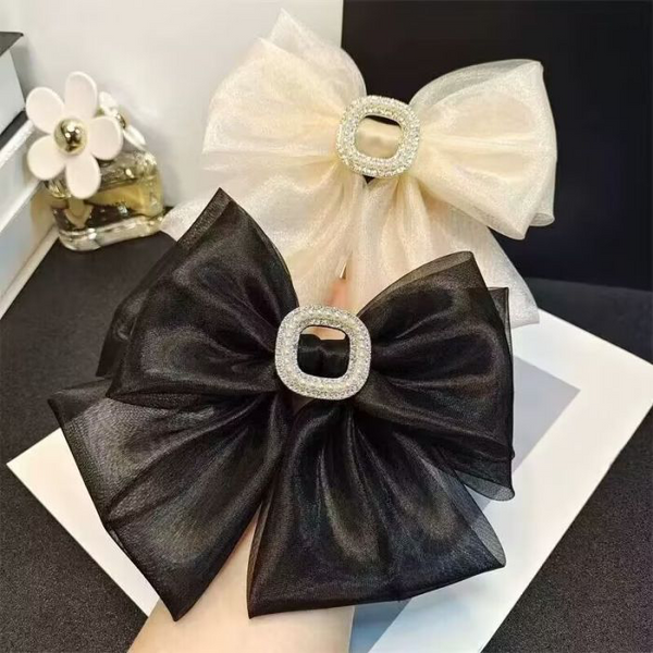 Cream Organza & Crystal Hair Bow