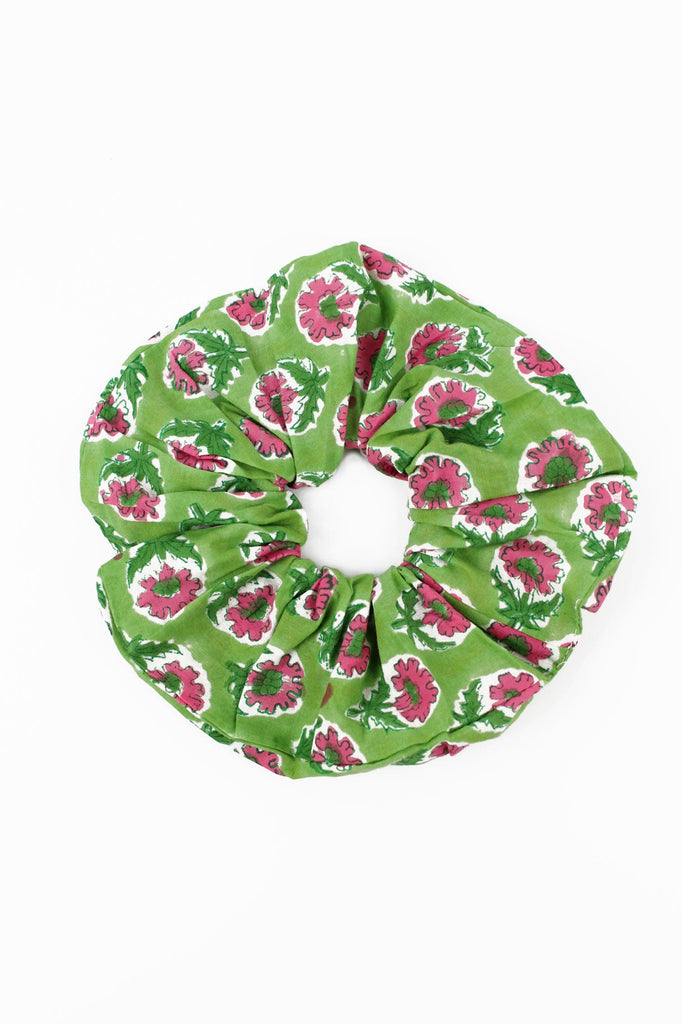 Green & Pink Floral Print Scrunchie
