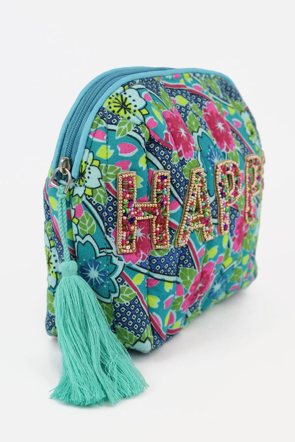 Happy Embellished Quilted Washbag