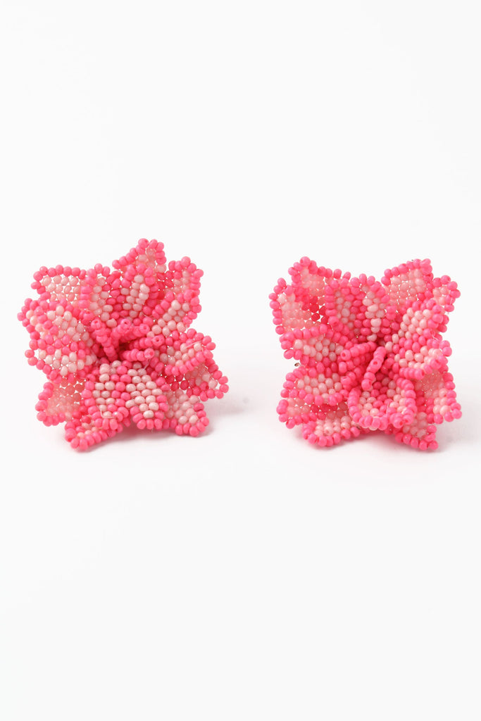 Light Pink 3D Beaded Flower Earrings