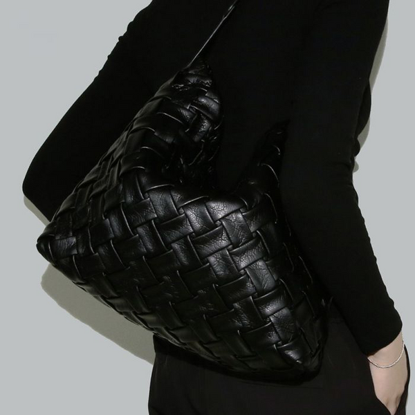 Black Weave Shoulder Handbag
