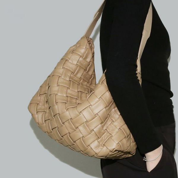 Taupe Weave Shoulder Handbag