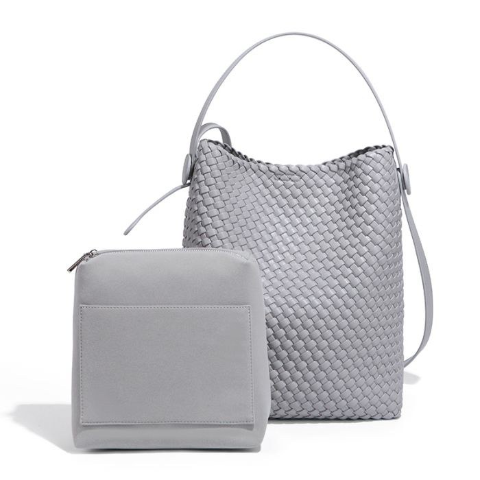 Grey Weave Shoulder Handbag